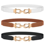 Jasgood Women Stretchy Waist Belt Retro Elastic Skinny Belt For Ladies With Gold Buckle, CBlack+Brown+White, Suit For Waist Siz