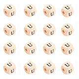 KISSITTY 100pcs Letter U Wood Beads for Key Chains Cube Wooden Beads 10mm Large Hole Natural Square Alphabet Wooden Loose Beads 