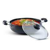 AGARO Elegant Non Stick Kadai with Glass Lid, 3.5L Capacity, 26 cm Diameter, Induction & Gas Oven Friendly, 2.9mm Thick, Riveted
