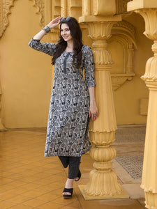 Gosriki Women'S Cotton Blend Straight Printed Kurta With Pant (Civil-Grey-Gs_M_Grey_Medium),Grey,,B0CFFFBH7B