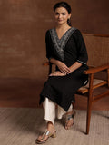 Libas Women'S Viscose Rayon Yoke Design A-Line Kurta (29190Or Black Black 2Xl