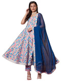Gosriki Women'S Rayon Viscose Printed Anarkali Kurta With Pant & Dupatta (Ritu Blue-Vks01-Gs_M_Blue_Medium),Blue,,B0DV4CL8S2