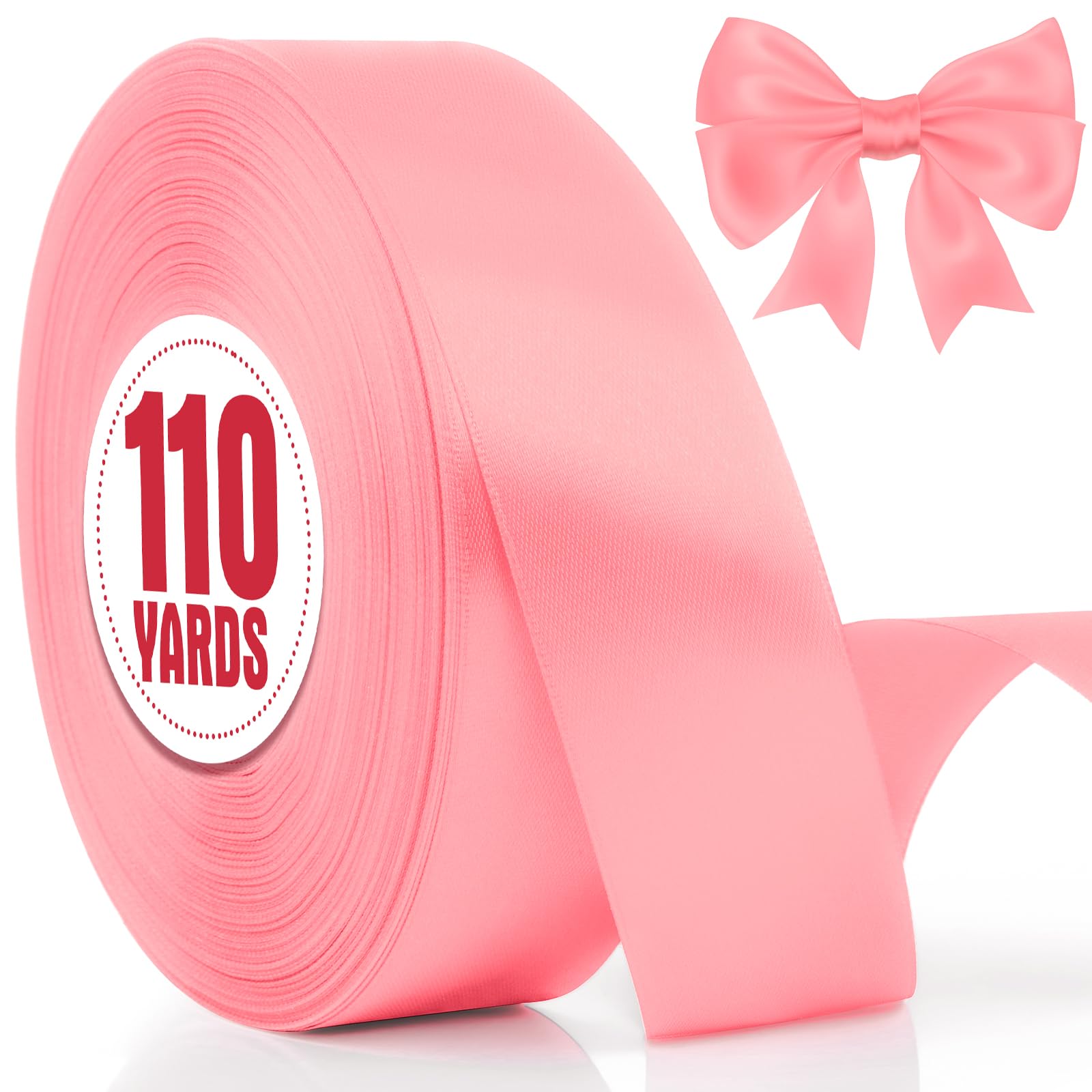 XSEINO 110 Yards Ribbon,1 1/2 Inch Pink Satin Ribbon for Flower Bouquet, Gift Wrapping, Ribbons for Crafts, Hair Bows Making, We