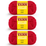 3x60g Cherry Red Yarn for Crocheting and Knitting;3x66m (72yds) Cotton Yarn for Beginners with Easy-to-See Stitches;Worsted-Weig