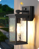 EDISHINE Outdoor Porch Light, Dusk to Dawn Outdoor Light Fixtures Wall Mount, Modern Outdoor Wall Light, Clear Water Ripple Glas