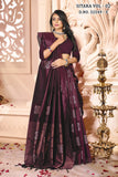 Pujia Mills Womens Banarasi Jacquard Silk Saree With Rich Pallu Wine Free Size