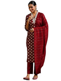Libas Womens Printed Silk Blend Straight Kurta With Trousers And Dupatta