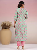 Gosriki Women'S Rayon Blend Straight Printed Kurta With Pant (Napi Green-Gs_M_Green_Medium),Green,,B0CYGP71HT