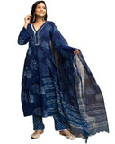 Anni Designer Women'S Rayon Viscose Printed Straight Kurta With Pant & Dupatta (Murgan Blue_S_Blue_Small),Blue,S