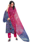 Gosriki Women'S Cotton Blend Straight Printed Kurta With Pant & Dupatta (Khara Blue-Nds-Gs_M_Blue_Medium),Blue,,B0CNXSZZVR