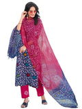 Anni Designer Women'S Cotton Blend Straight Printed Kurta With Pant & Dupatta (Khara Blue-Nds_M_Blue_Medium),Blue,M