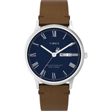 Timex Waterbury Classic Analog Watch For Man With Blue Round Dial & Brown Leather Strap Band Water Resistant Men'S Wrist Watches