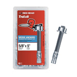 Red Head TruBolt 5/8 x 5 Inch Wedge Heavy-Duty Concrete Anchors, 10 PCS, Versatile Threaded Design for Fastening into Solid Conc