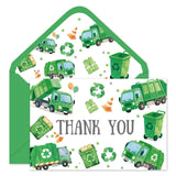 Whaline 24Pcs Garbage Truck Thank You Cards Green Trash Truck Note Cards with Envelopes Stickers Blank Greeting Card for Birthda