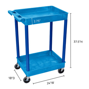 Luxor Bustc11Bu 2 Level Serving Cart, 37.5'' H X 24'' W X 18'' D, Blue
