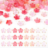 FASHEWELRY 60Pcs Acrylic Flower Bead Caps Pink Gradient 5-Petal Flower Charms Beads Gold Plated Floral Loose Beads for DIY Craft