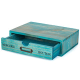 Turquoise Single Drawer Unit European Country Style Desk Organizer Box 9.7x7x2.6 Teal Wooden Stackable Drawer Countertop O