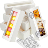 Sherr 150 Pcs White Macaron Boxes with Window, Cookies Boxes with 200 Pcs Stickers Long Bakery & Dessert Gifts Containers for Do