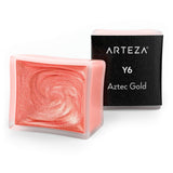Arteza Metallic Watercolor Paint, Aztec Gold A705, Set of 2 Half Pans, Pearl Paint, Vibrant and Pearlescent Hues, For Illustrati
