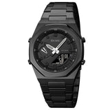 Skmei Dual-Display Electronic Analog-Digital Watch, Black & White Dial Zink Alloy Case Men'S Watch, Rose Gold Stainless Steel Ba