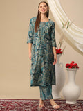Anni Designer Women'S Cotton Blend Straight Printed Kurta With Palazzo (Kanjirang Blue-Nh_M_Blue_Medium),Blue,M,,,