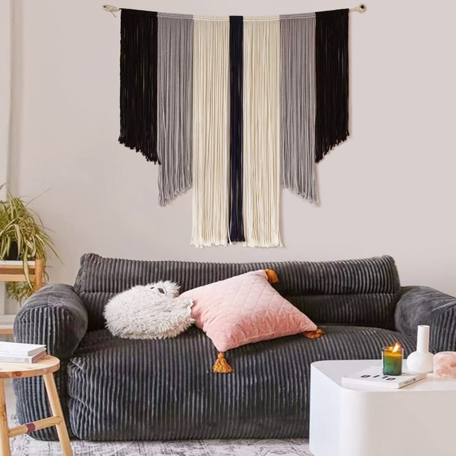 Large Macrame Wall Hanging Tie-Dye Curtain Bohemian Fiber Art Yarn Tapestry Home Wall Boho D cor (Grey)