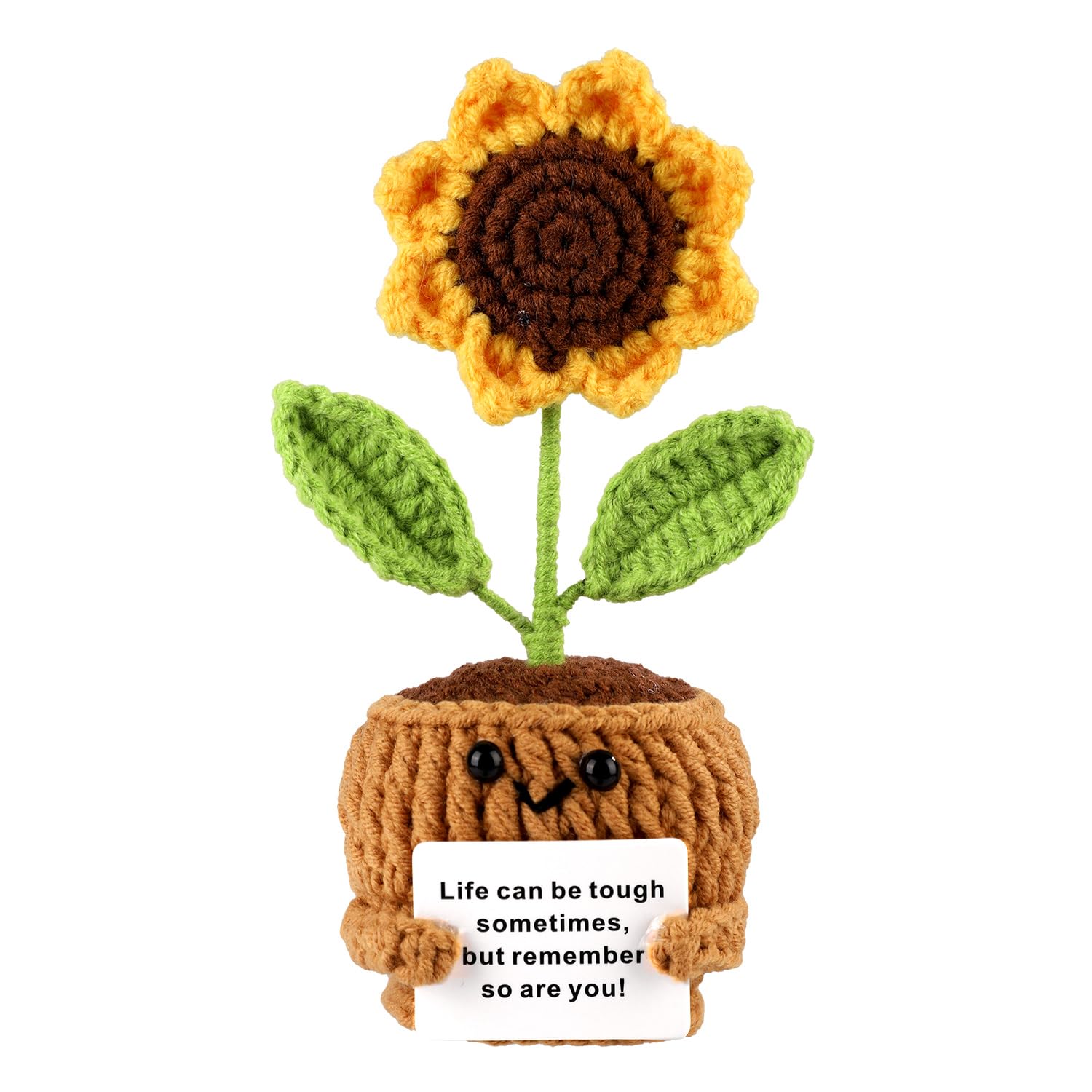 TOYMIS Positive Sunflower, Positive Crochet Potted Plant Emotional Sun Flower Support Crochet Knitted Sunflower Crochet Sunflowe