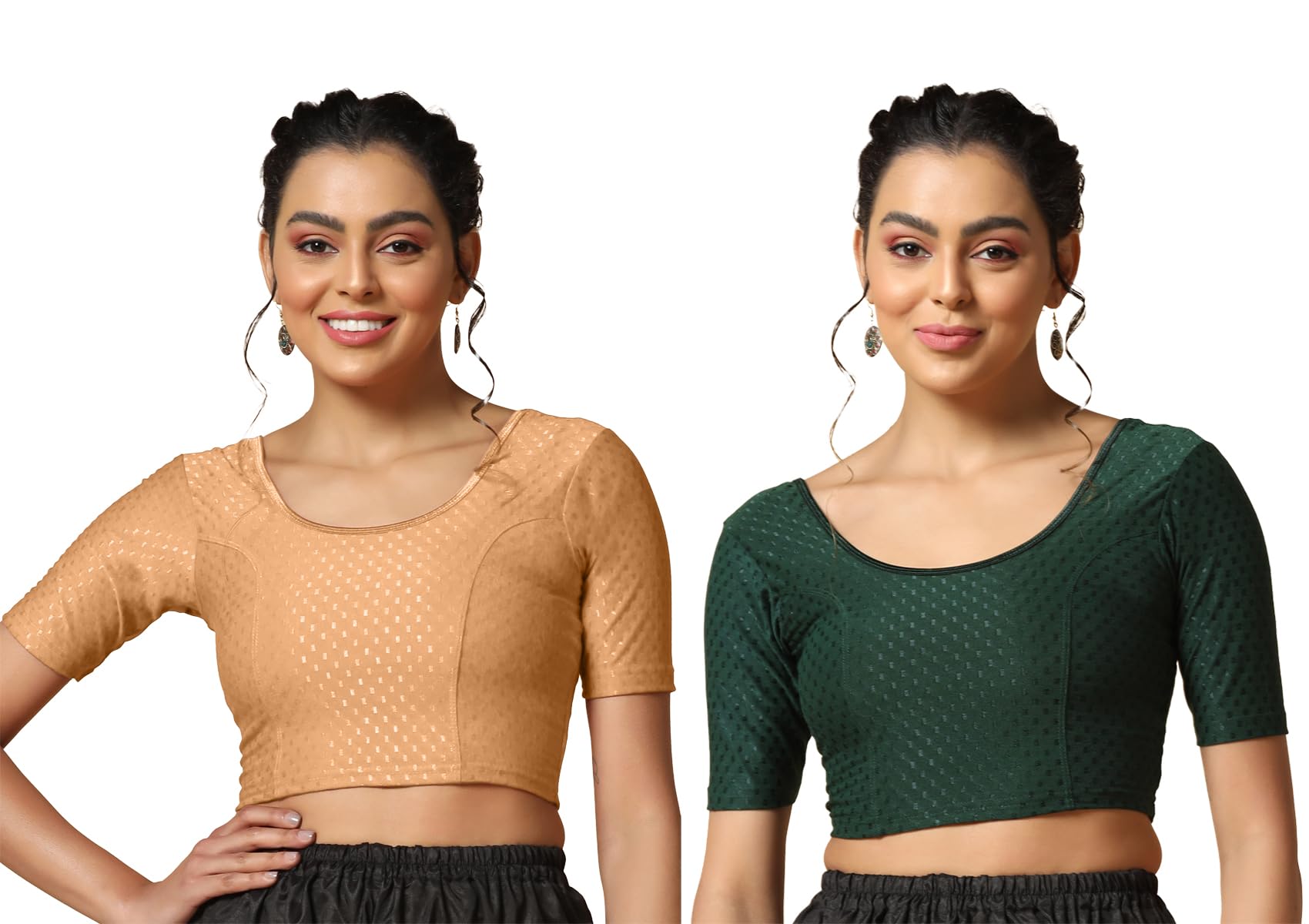 Toplot Cotton Blend Lycra Stretchable Readymade Blouses Pack Of 2 (Combo-5058-Crm-Gre-32) Cream-Green,Cream-Green,32,B0CV5884YC