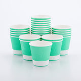 8 Ounce Paper Coffee Cups, 25 Ripple Wall Disposable Paper Cups - Leakproof, Recyclable, Light Green Paper Hot Cups, Insulated, 
