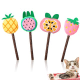 Ptwola 4 Pcs Natural Fruit Silvervine Sticks Cat Kittens Chew Toys Indoor Lollipops Interactive Cat DentalTeething Nip Treat Toy