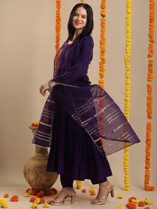 Gosriki Women'S Rayon Blend Anarkali Solid Kurta With Pant & Dupatta (Jaynti Begani-Vks04-Gs_Xxl_Begani_Xx-Large),Begani,2,B0DK9P26FD