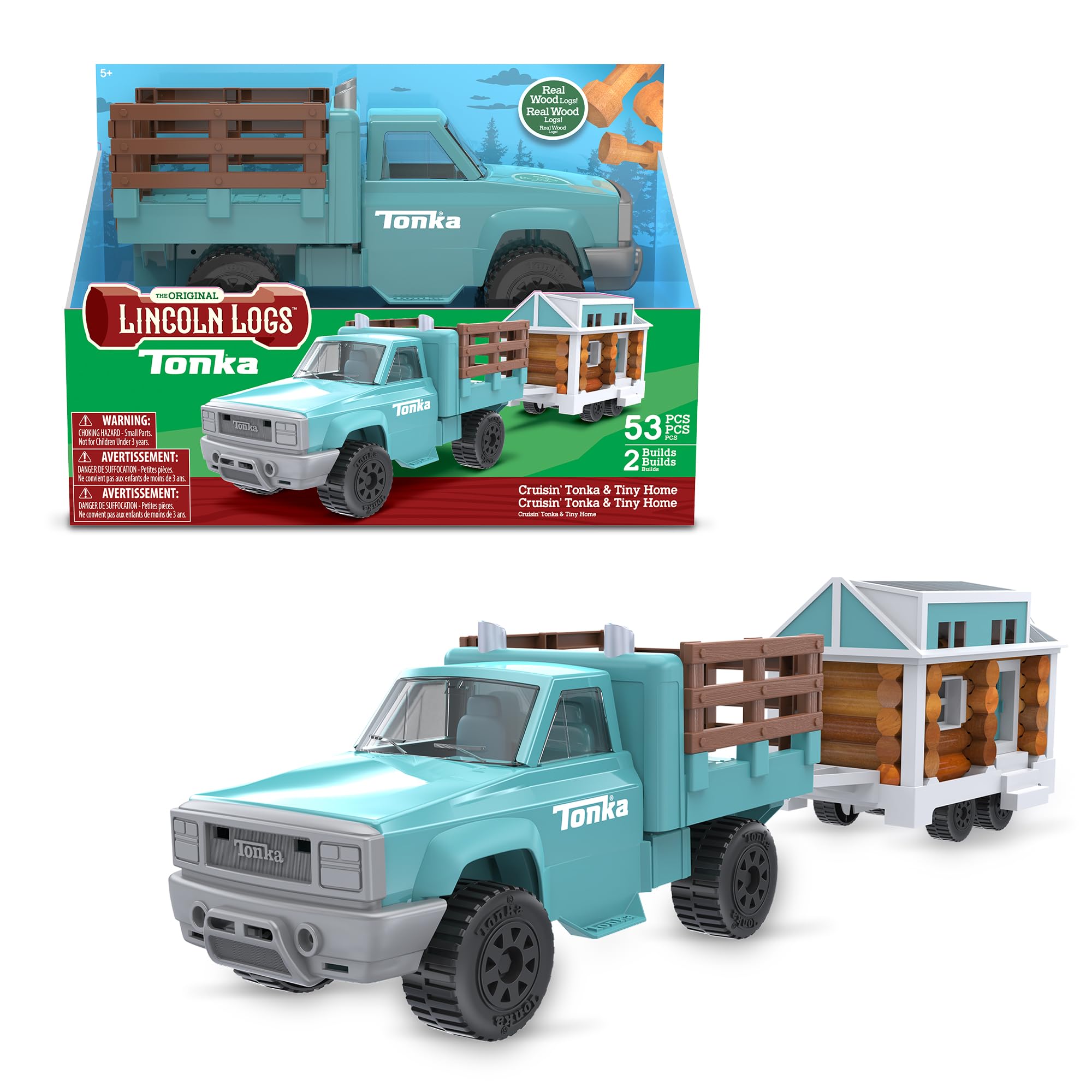 Lincoln Logs Cruising Tonka Tiny Home, Toy Truck Building playset for Kids, Boys & Girls Ages 3+,Promotes Fine Motor Skills & Se