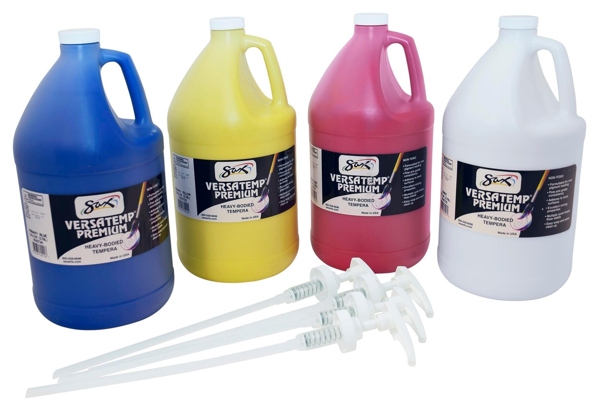 Sax Versatemp Premium Heavy-Bodied Tempera Set With Pumps, Assorted Colors, 4 Gallons