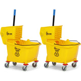 SIMPLIMagic Side Press Wringer Combo Commercial Mop Bucket on Wheels, 2Pack, 35 Quart, Yellow, Including Wet Floor Caution Sig