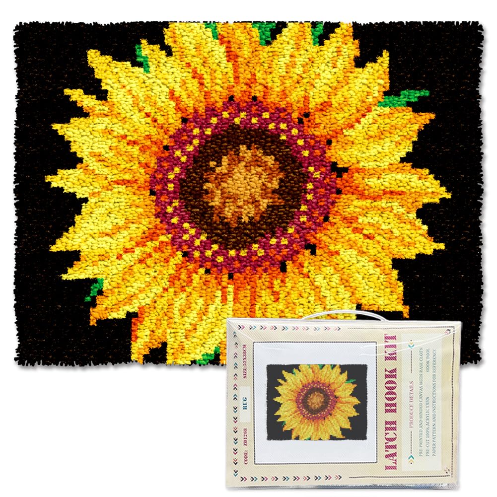 ORIGACH Sunflower Latch Hook Rug Kits, Color Stamped Grid Cloth Handmade Rug, Pattern Printed Carpet Kit, DIY Crochet Rug for Ad