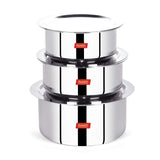 Sumeet Cook Smart Triply SteelAluminiumSteel 3 Layers Polished Tope Set Of 3Pcs With Lid No. 16 (1.6 Litre, 16Cm), No.18 (