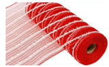 10.5 inch x 30 feet Cotton Ball Deco Poly Mesh Ribbon (Red, White)