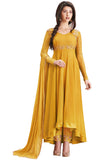 Fashion Basket Women's Georgette Yellow Semi-Stitched Anarkali Dress Material