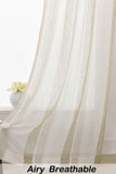 Central Park Sheer Beige and White Stripe Farmhouse Curtains Boucle Linen Window Curtain Panel Pairs Yarn Dyed Woven 108 Inches