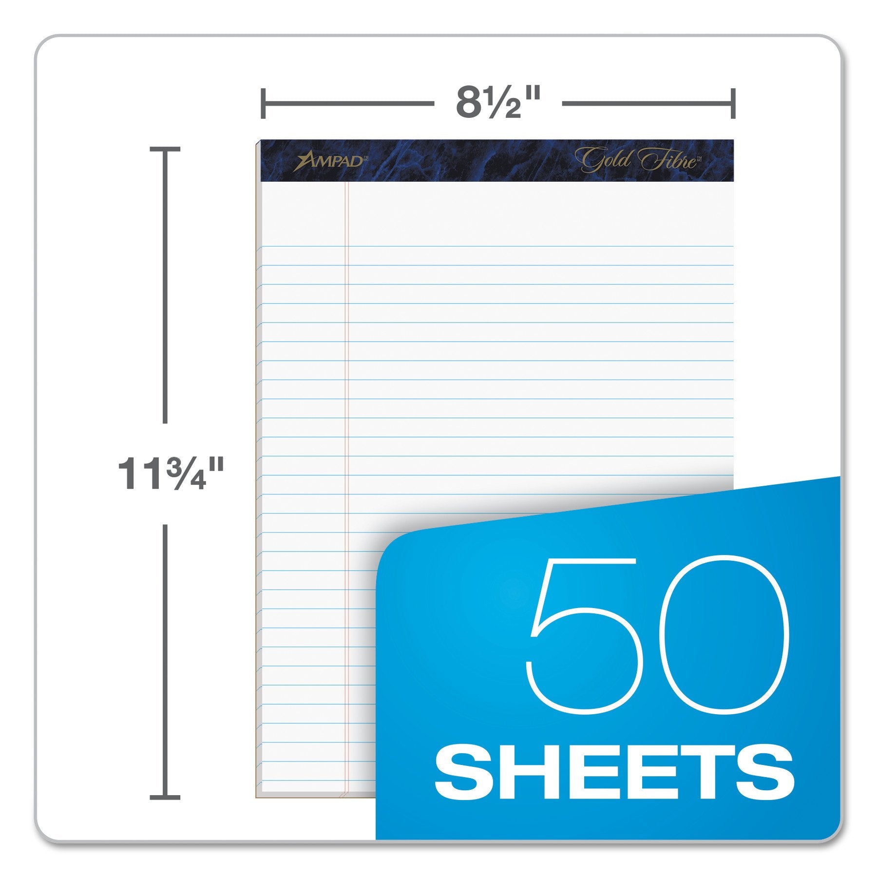 Ampad 20-070R 20070 Gold Fibre Pads, 8 1/2 x 11 3/4, White, 50 Sheets (Pack of 12)