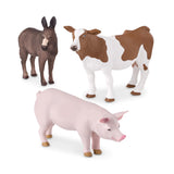 Terra by Battat - Farm Animal Figurines 3 Pieces Set - Realistic Farm Animals - Pig, Donkey, Cow - Durable Plastic Toys - Educat