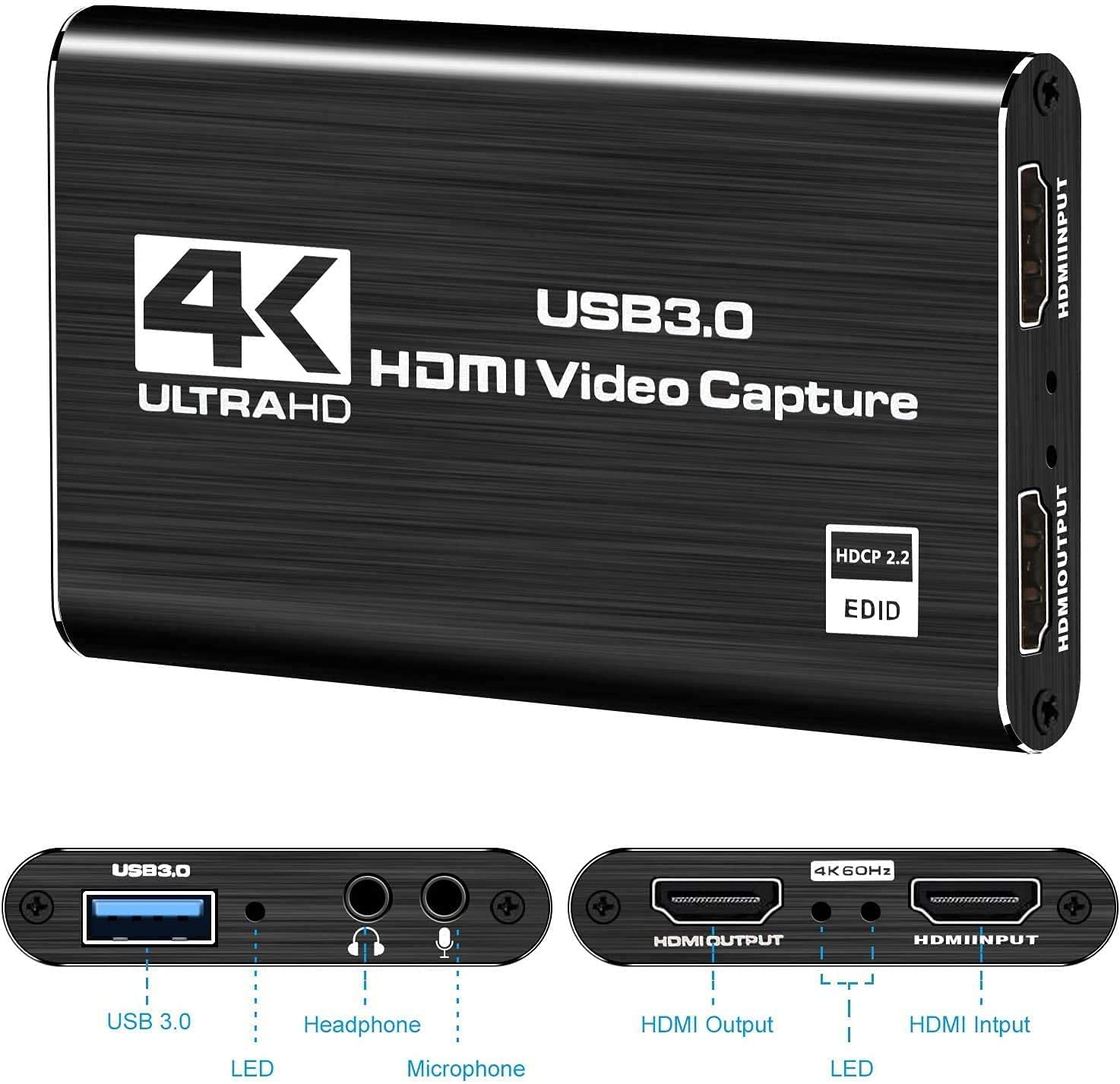 DIGITNOW Audio Video Capture Card,4K HDMI USB 3.0 Capture Adapter Video Converter 1080P 60fps Portable Capture Device for Video