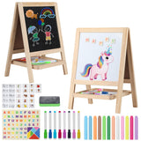 Tabletop Painting Wooden Art Easel for Kids - 4-in-1 Double-Sided Drawing Board for Toddlers 2-4, Chalkboard & Dry Whiteboard wi