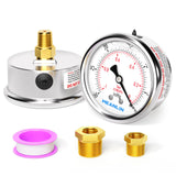 MEANLIN MEASURE -30inHG~0Psi Stainless Steel 1/8 NPT 2.5 FACE DIAL Vacuum Pressure Gauge, Center Back Mount, with 1/4 NPT and 3/
