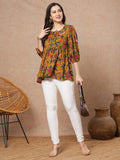 Anni Designer Women'S Tunics Tops Rayon Viscose Printed Short Top For Women (Silvi Yellow_Xxl_Yellow_Xx-Large),Yellow,2XL,,,