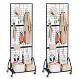 ELYKEN 2 Pack Foldable Grid Wall Panels 5.7' x 2' FT, Movable Wire Gridwall Display Rack with Wheels and Adjustable Foots, Retai