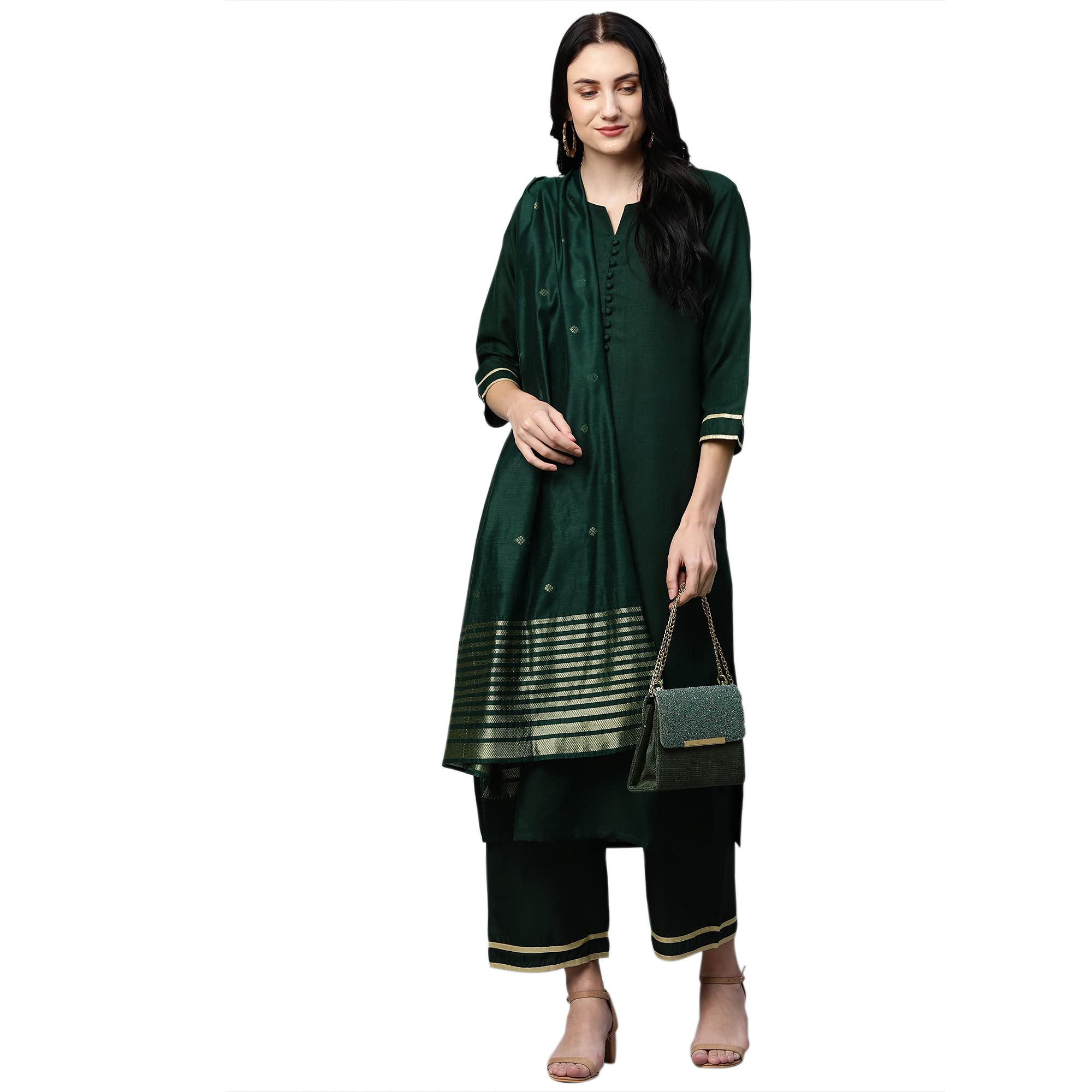 Gosriki Women'S Ruby Cotton Straight Kurta With Palazzo & Dupatta (Game Green Sty_L_Green_Large),Green,,B09F9RVSR4