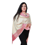 Zebaya WomenS Jacquard Design Stole For Winter (28 Inches X 72 Inches) Blends Of Cotton/Acrylic. Cream Color With Pink Boarder.
