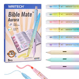 WRITECH Bible Mate Journaling Set: No Bleed Aesthetic Highlighters & 1.0 mm Black Ballpoint Pens, Bible Safe Dual Tip Highlighte
