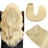 YILITE Hair Extensions Clip in Real Human Hair 8Pcs 120 Gram Straight Silky Bleach Blonde Remy Hair Double Weft Invisible Clip i